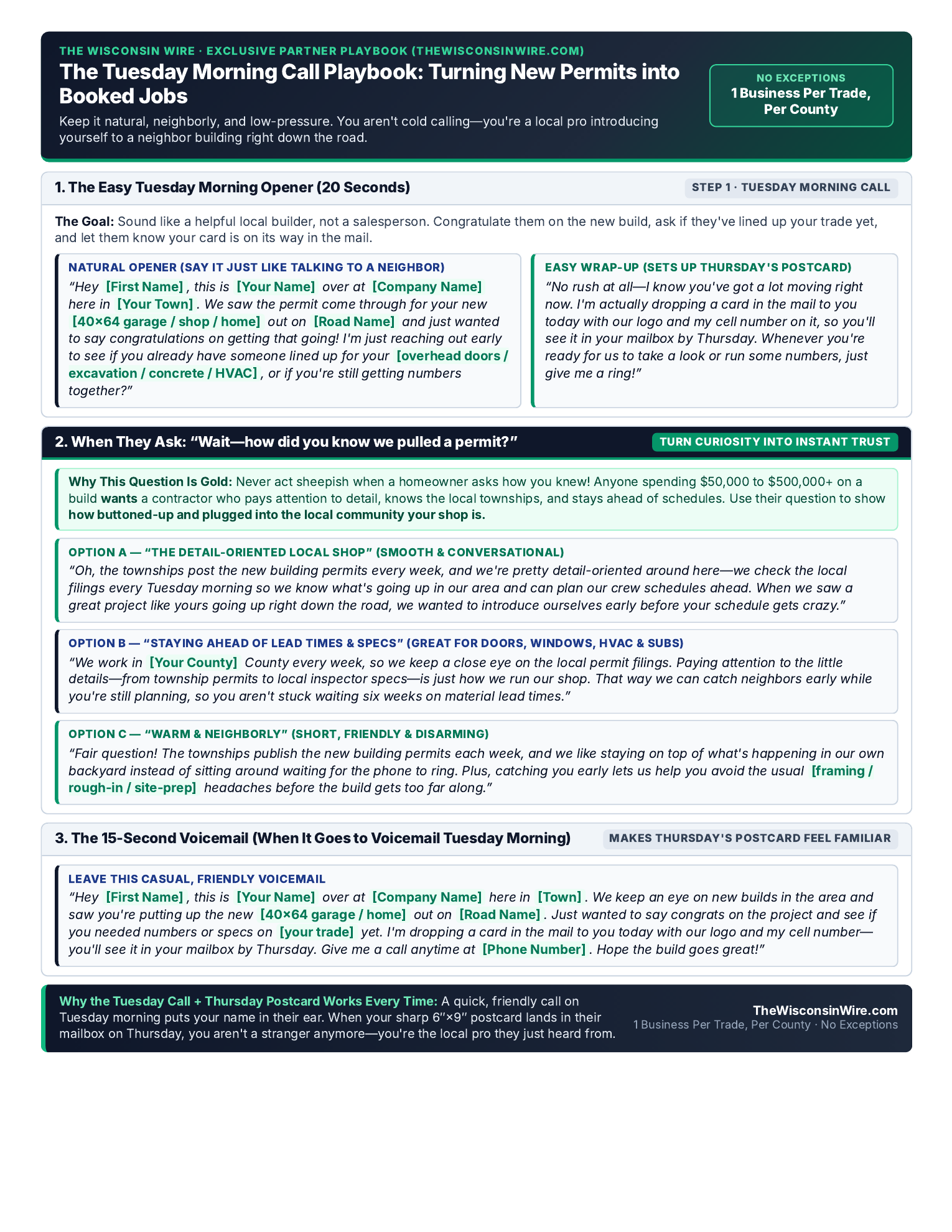 1-Page Tuesday Morning Sales Call Playbook PDF